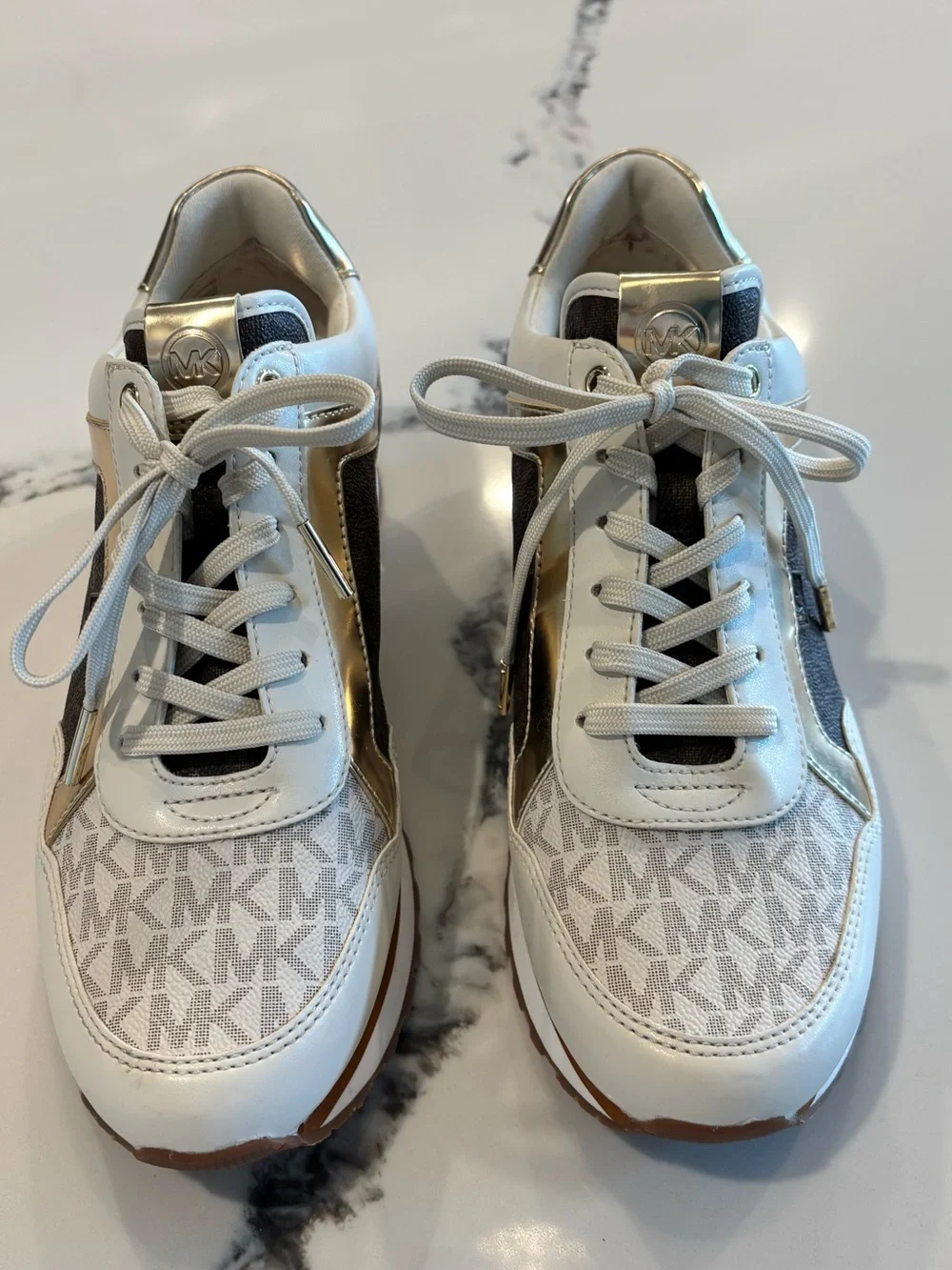 Michael Kors Cream, Brown and Gold Logo Platform Sneaker